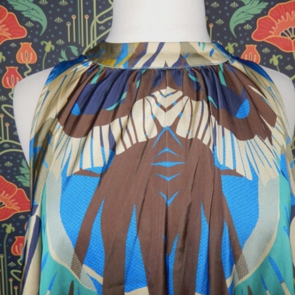 Ranna Gill Isla Blue Brown Halter A-Line Maxi Flowy Caftan Resort Dress Nwt XL - Picture 6 of 8